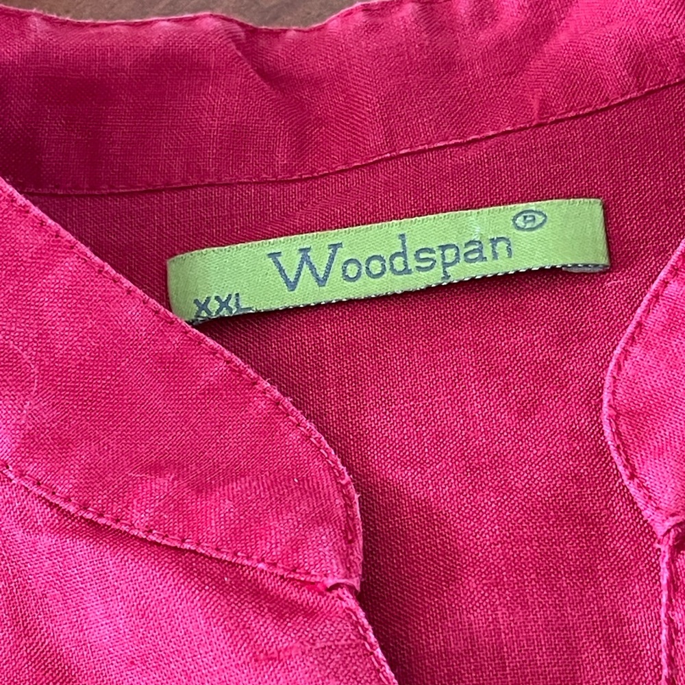 Woodspan Crimson Red Embroidered Linen Tunic - XXL - Picture 2 of 6